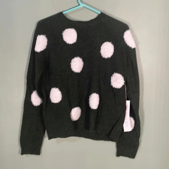 Lumiere Fuzzy Crew Neck Sweater Green White polka dots size Large NWT - Picture 2 of 9